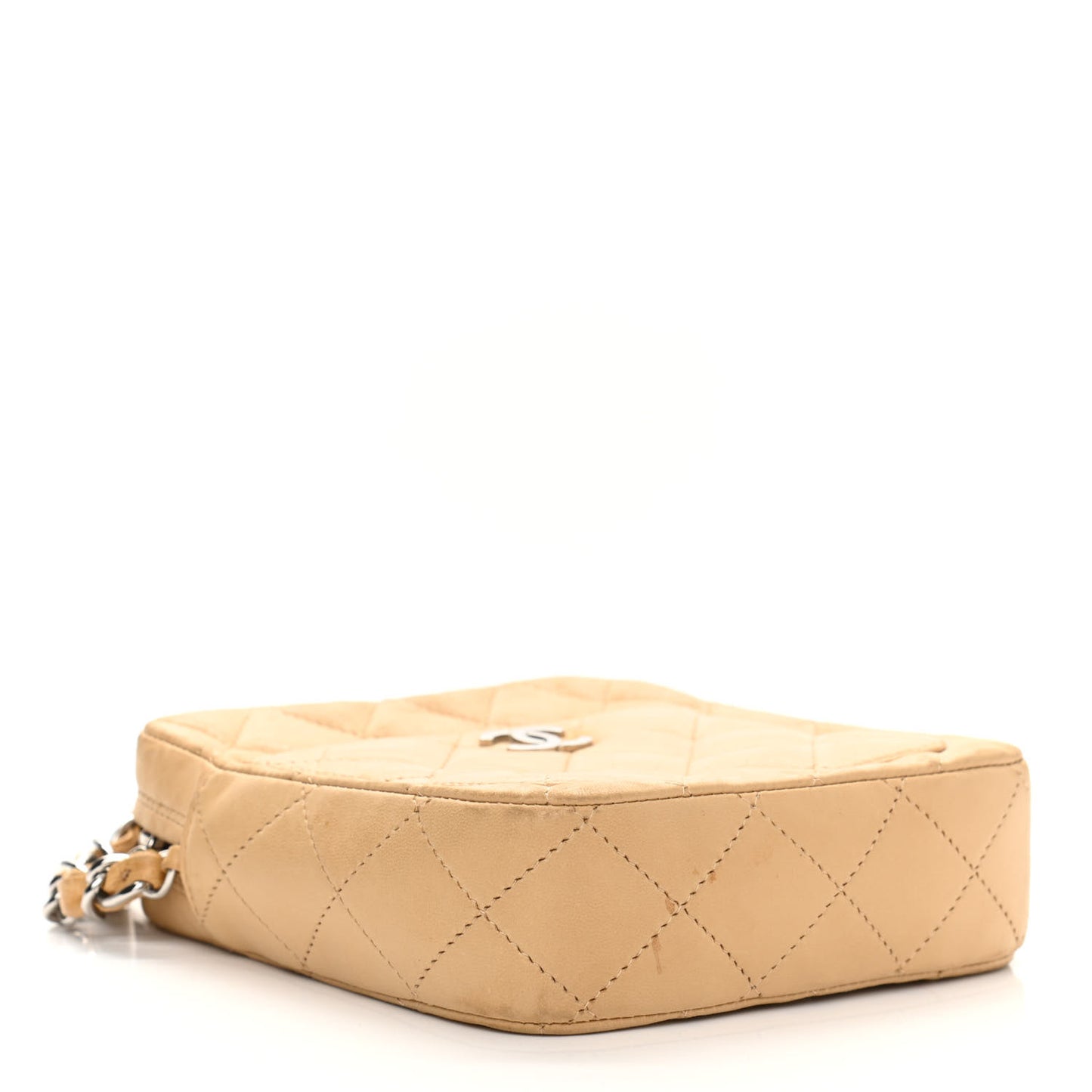 Lambskin Quilted Mini Messenger Bag Beige
