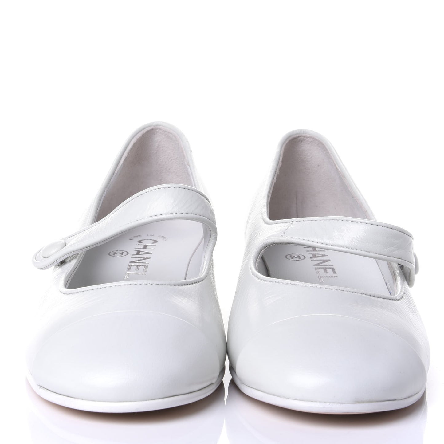 Patent Calfskin Mary Jane Strap Pumps 37.5 White