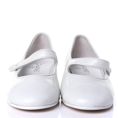 Chanel Patent Calfskin Mary Jane Strap Pumps 37.5 White 2 of 9