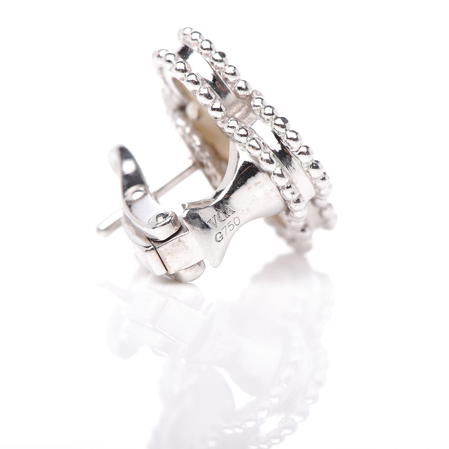 Van Cleef & Arpels 18K White Gold Mother of Pearl Vintage Alhambra Earrings 4 of 5