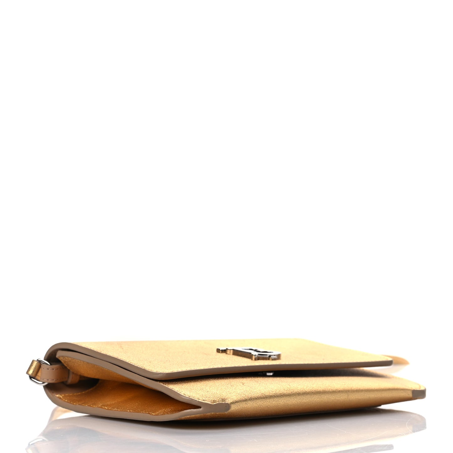 Metallic Calfskin Monogram TB Flat Crossbody Bag Gold