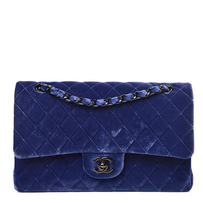 Chanel Velvet Quilted Medium Double Flap Navy Blue 1 of 14