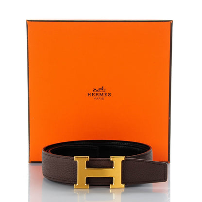 Hermes Box Togo 32mm H Belt 90 Black Chocolate 3 of 11