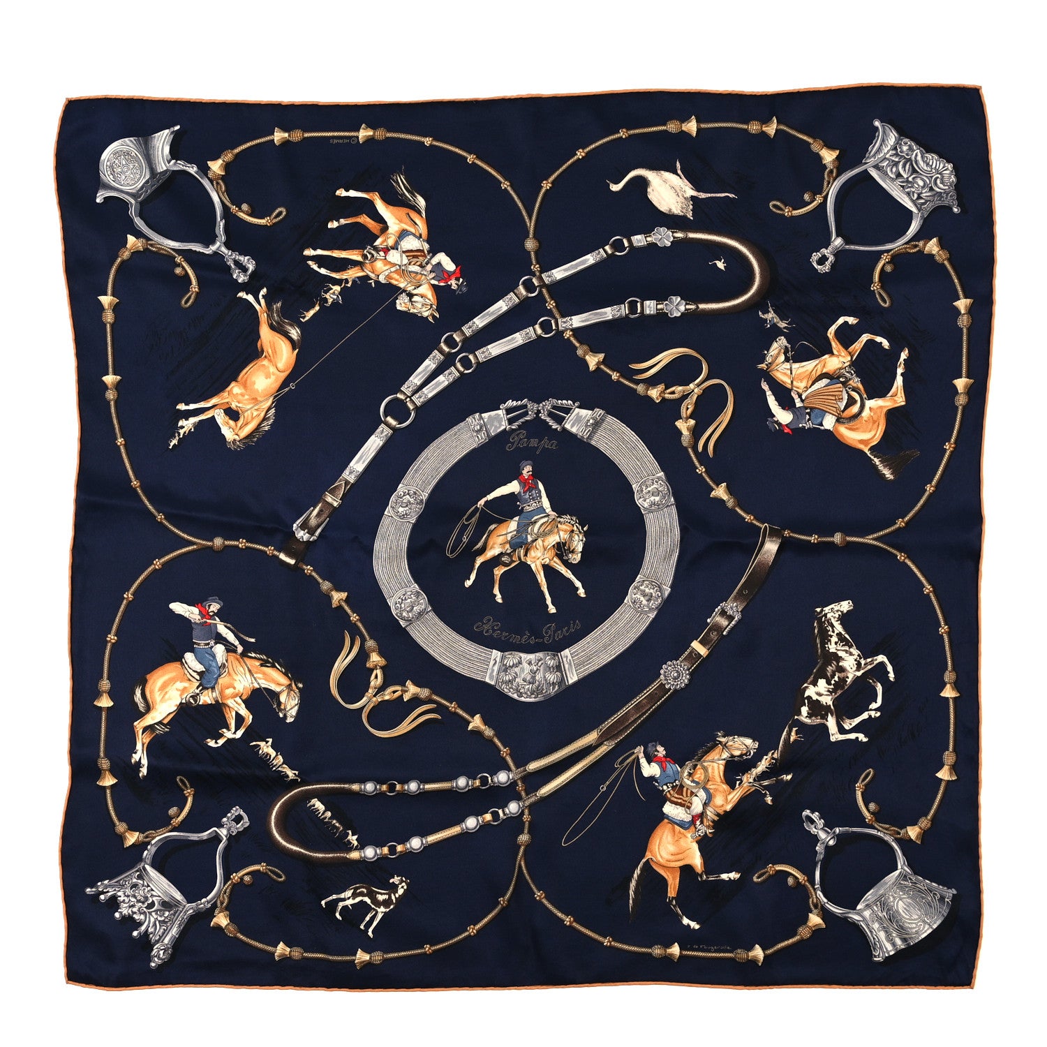 Hermes Silk Pampa Scarf 70 Caban Gris Beige De Weimar 1 of 4