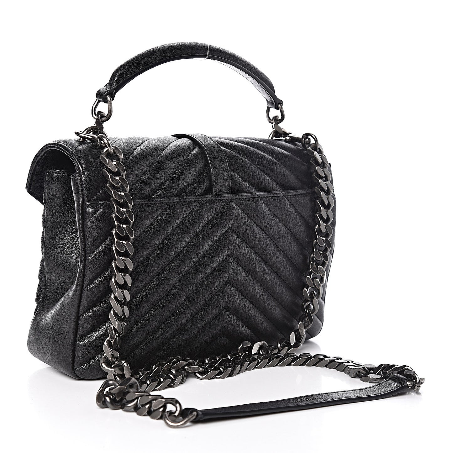 Sheepskin Matelasse Chevron Monogram Medium College Bag Black