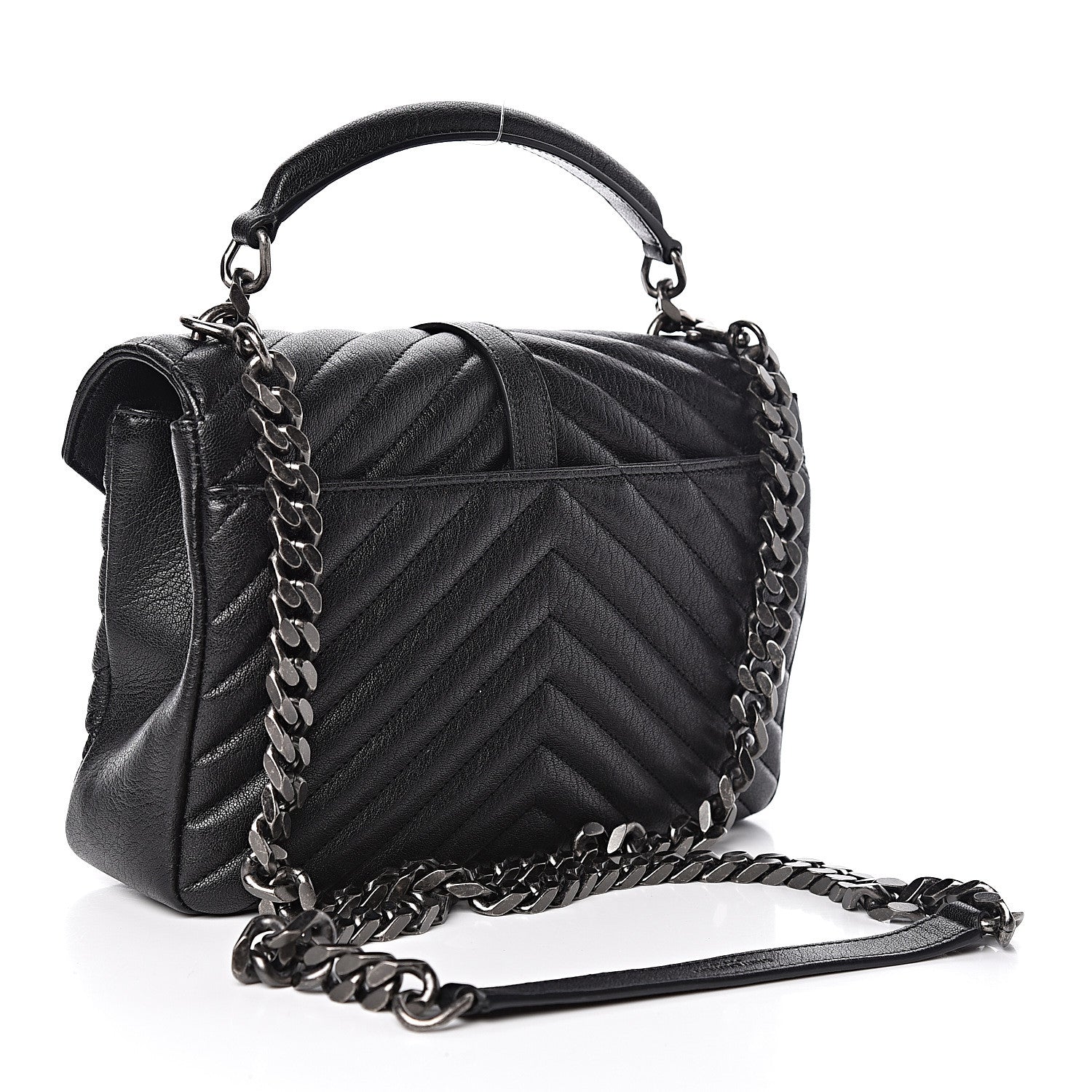 Saint Laurent Sheepskin Matelasse Chevron Monogram Medium College Bag Black 3 of 10