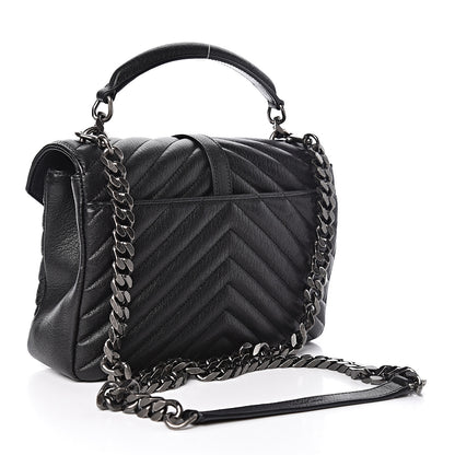 Saint Laurent Sheepskin Matelasse Chevron Monogram Medium College Bag Black 3 of 10