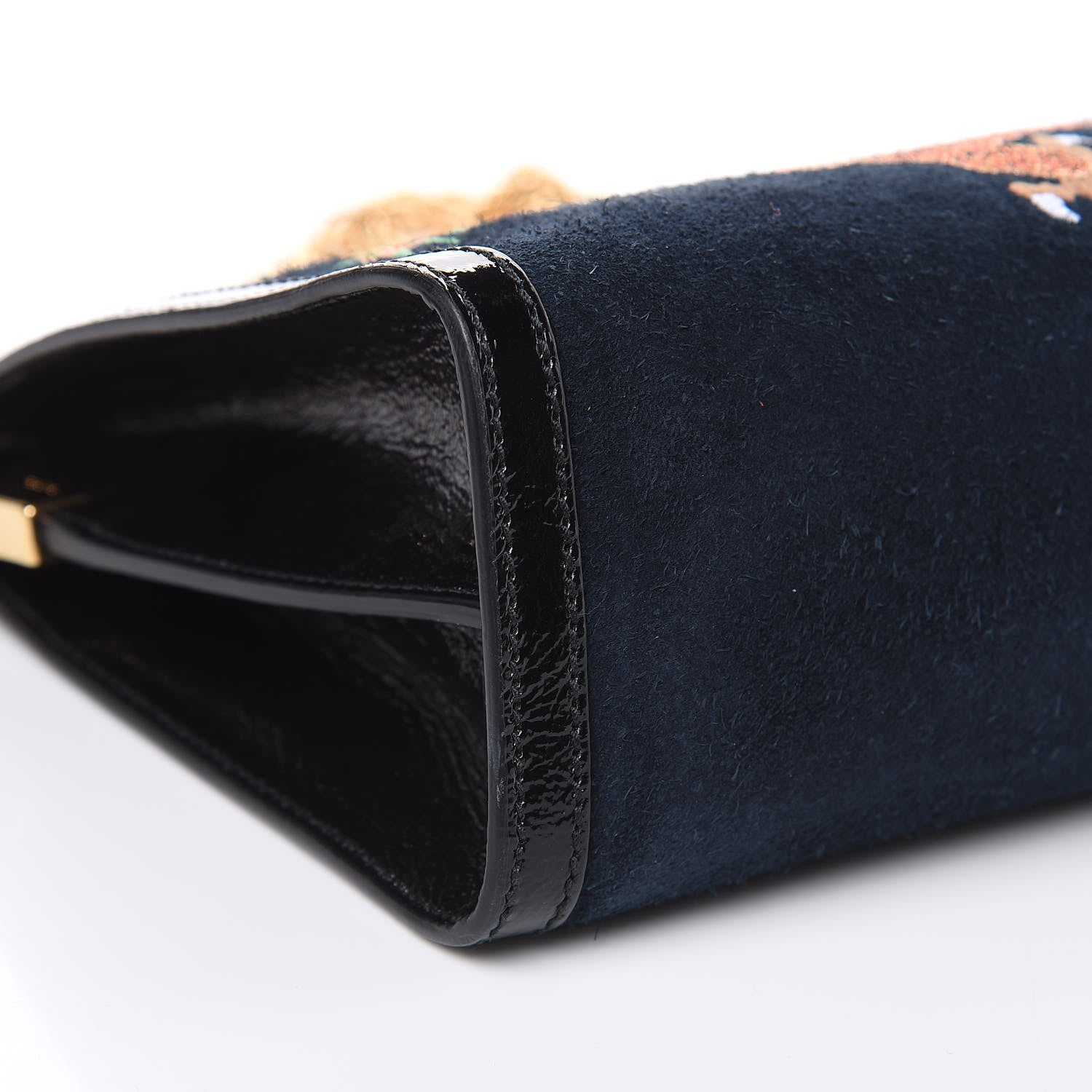 Gucci Suede Patent Web Dragon Embroidered Medium Ophidia Chain Shoulder Bag Blue Multicolor Black 8 of 11