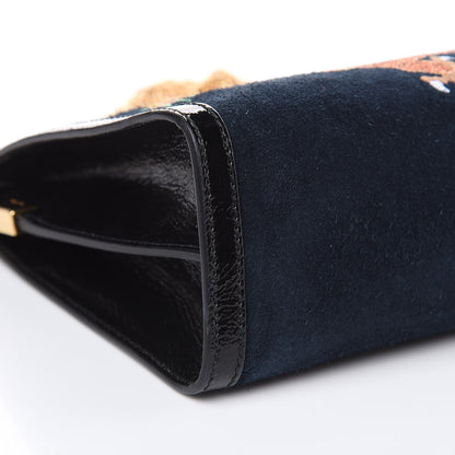 Gucci Suede Patent Web Dragon Embroidered Medium Ophidia Chain Shoulder Bag Blue Multicolor Black 8 of 11