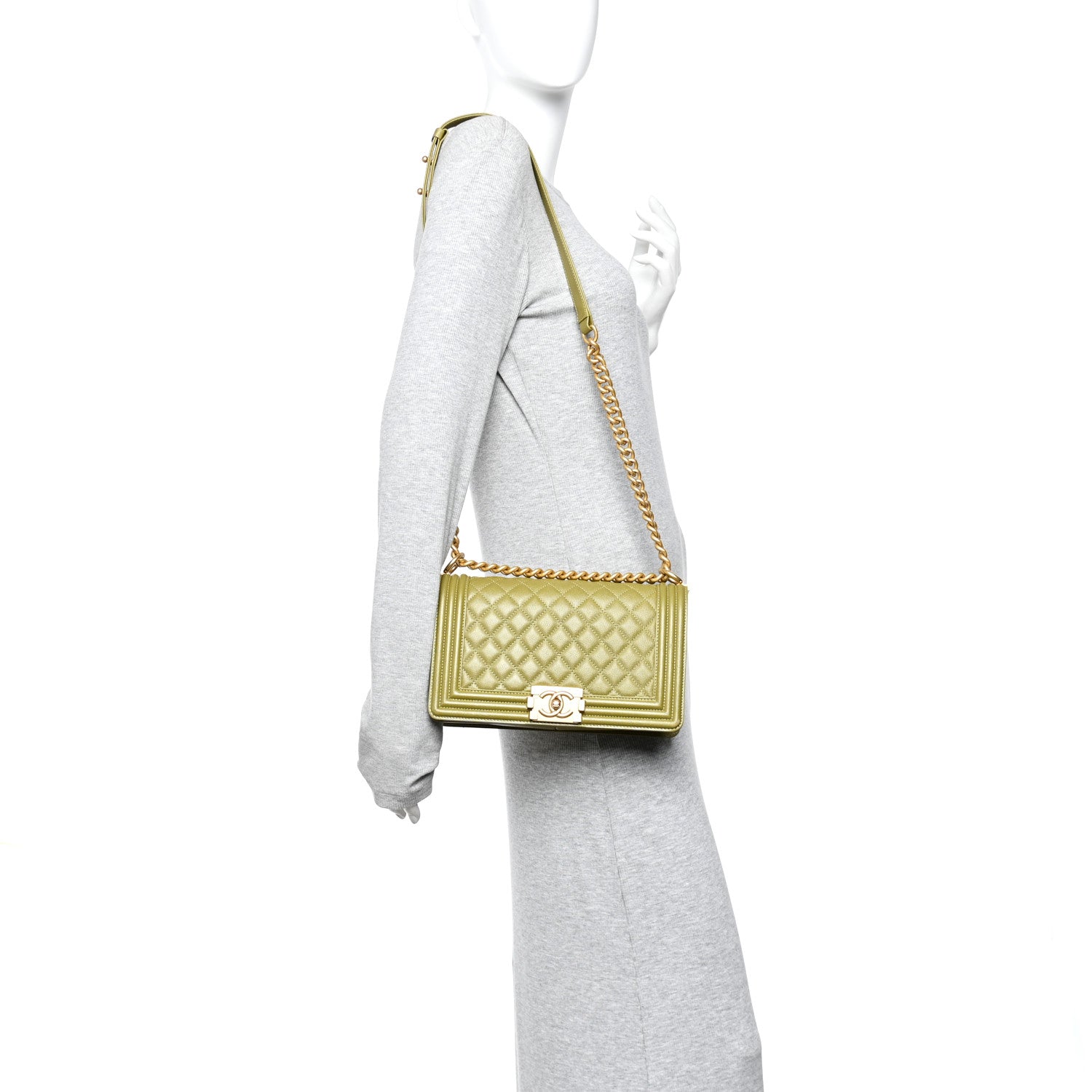 Chanel Caviar Quilted Medium Boy Flap Green 2 of 11