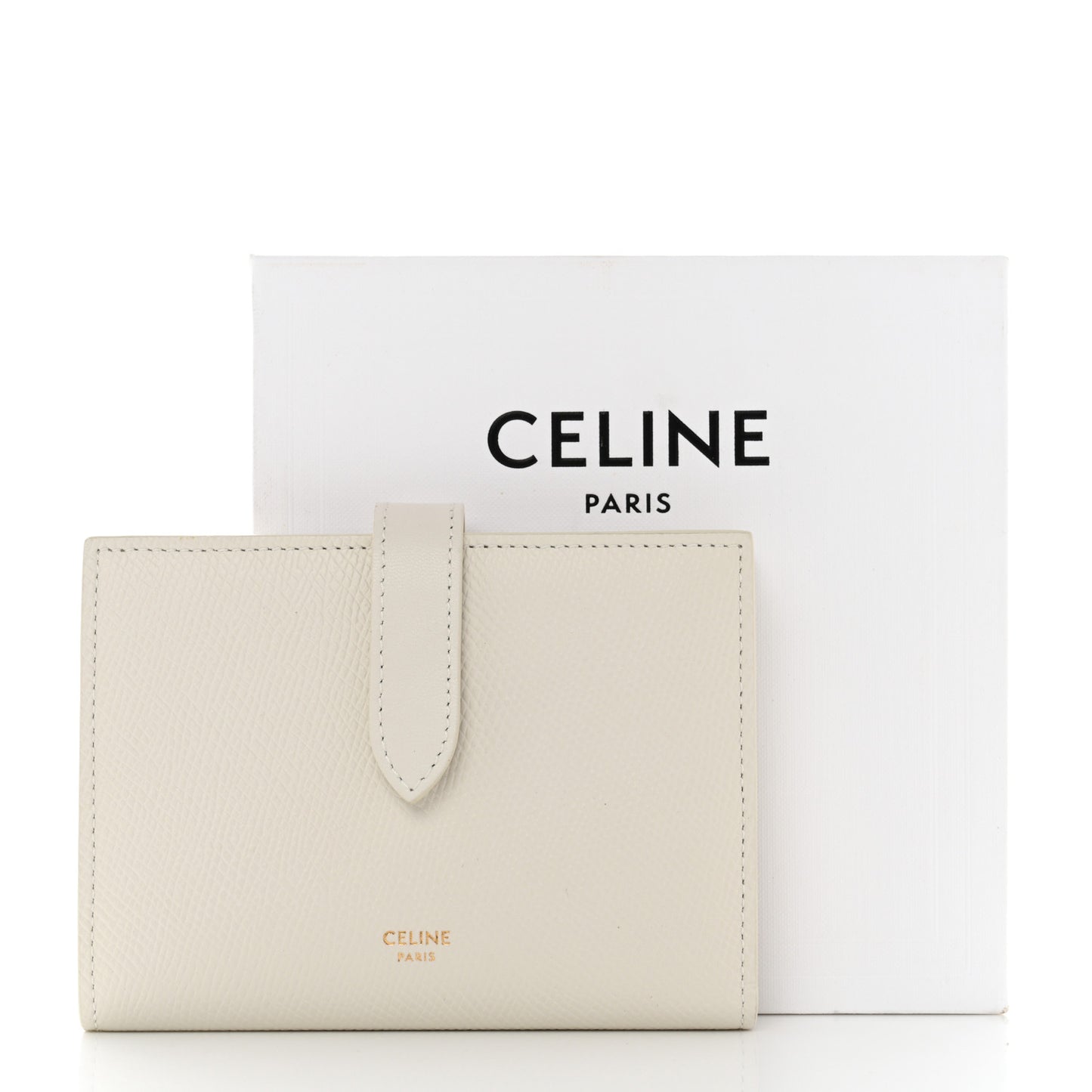 Grained Calfskin Medium Multifunction Strap Wallet White