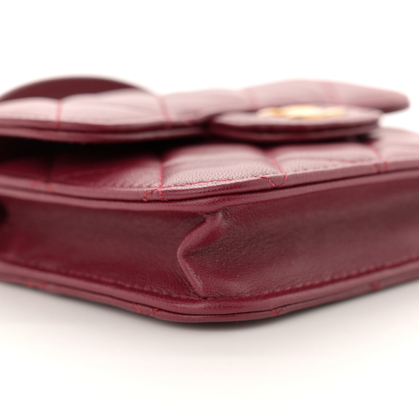 Lambskin Quilted Top Handle Flap Coin Purse With Chain Burgundy