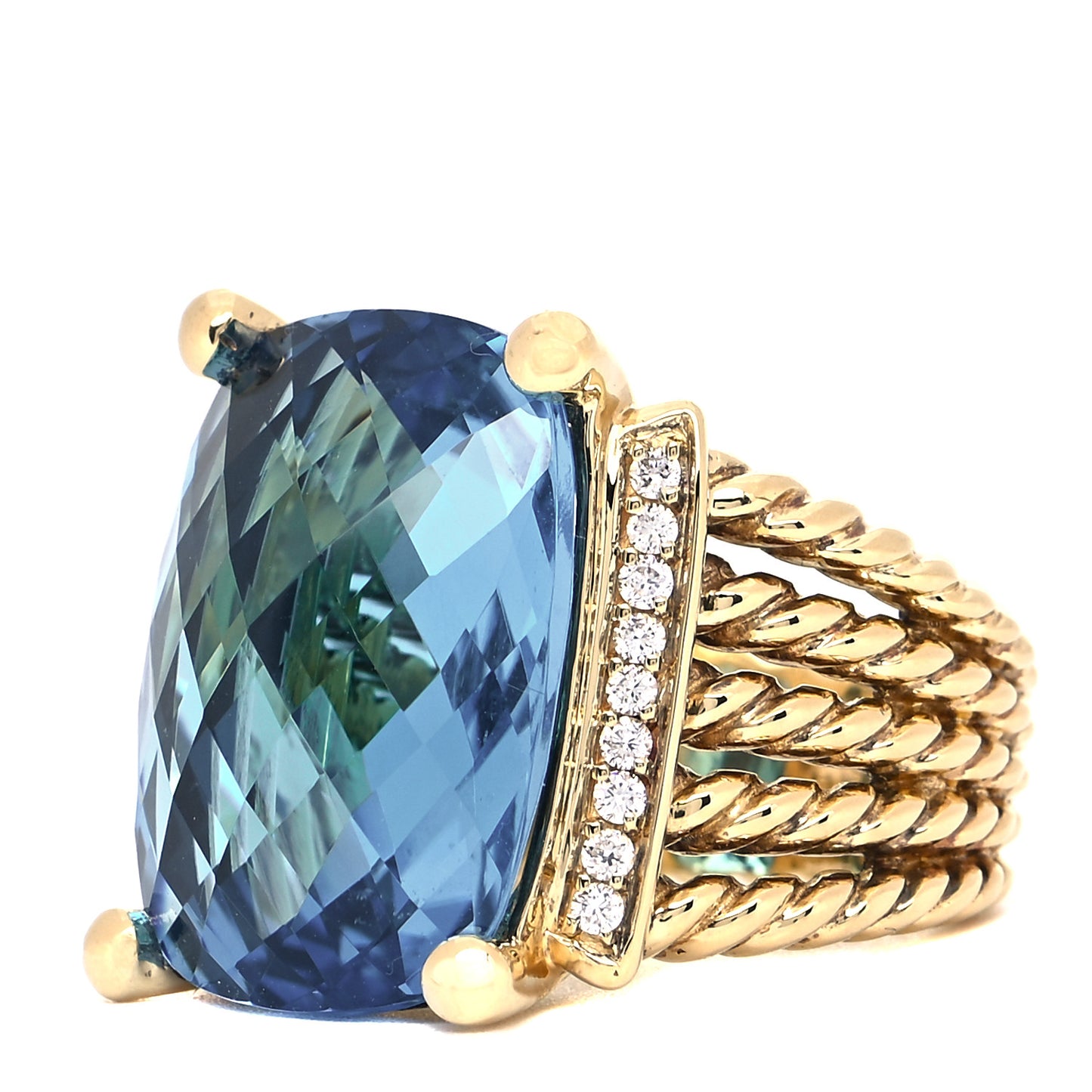 18K Yellow Gold Diamond Blue Topaz 20mm Wheaton Ring 54 6.75