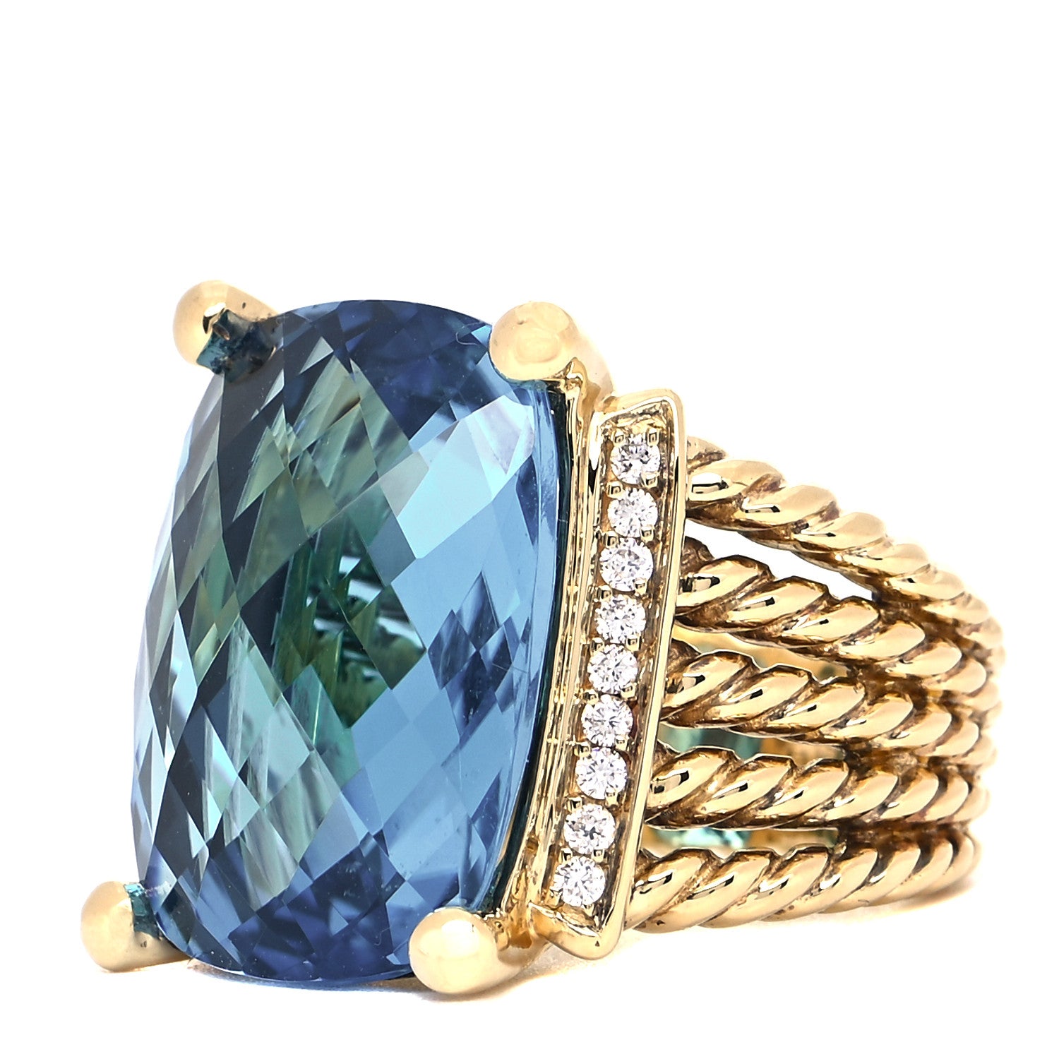 David Yurman 18K Yellow Gold Diamond Blue Topaz 20mm Wheaton Ring 54 6.75 4 of 5