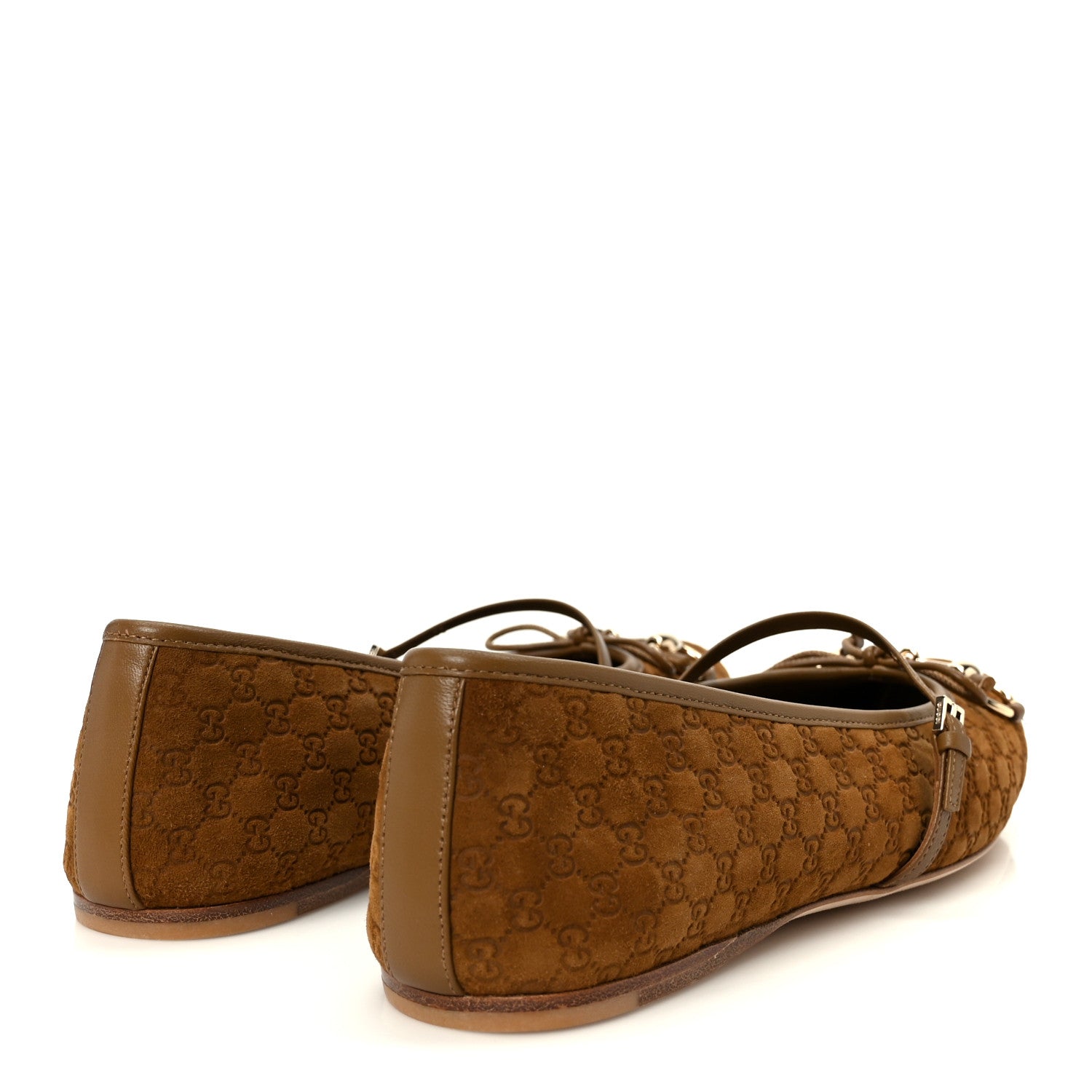 Gucci Kid Scamosciato Micro GG Monogram Horsebit Ballet Flats 37.5 Cuoio Dafne 5 of 10