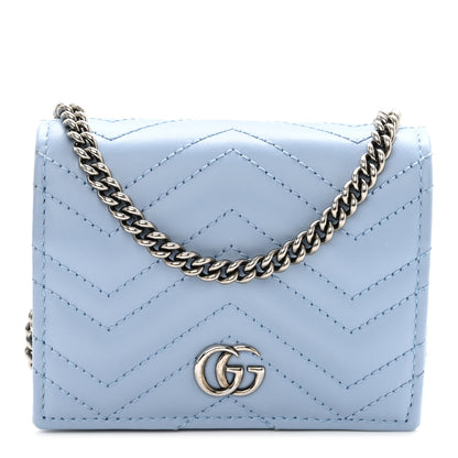 Gucci Calfskin Matelasse GG Marmont Mini Wallet On Chain Porcelain Light Blue 1 of 8