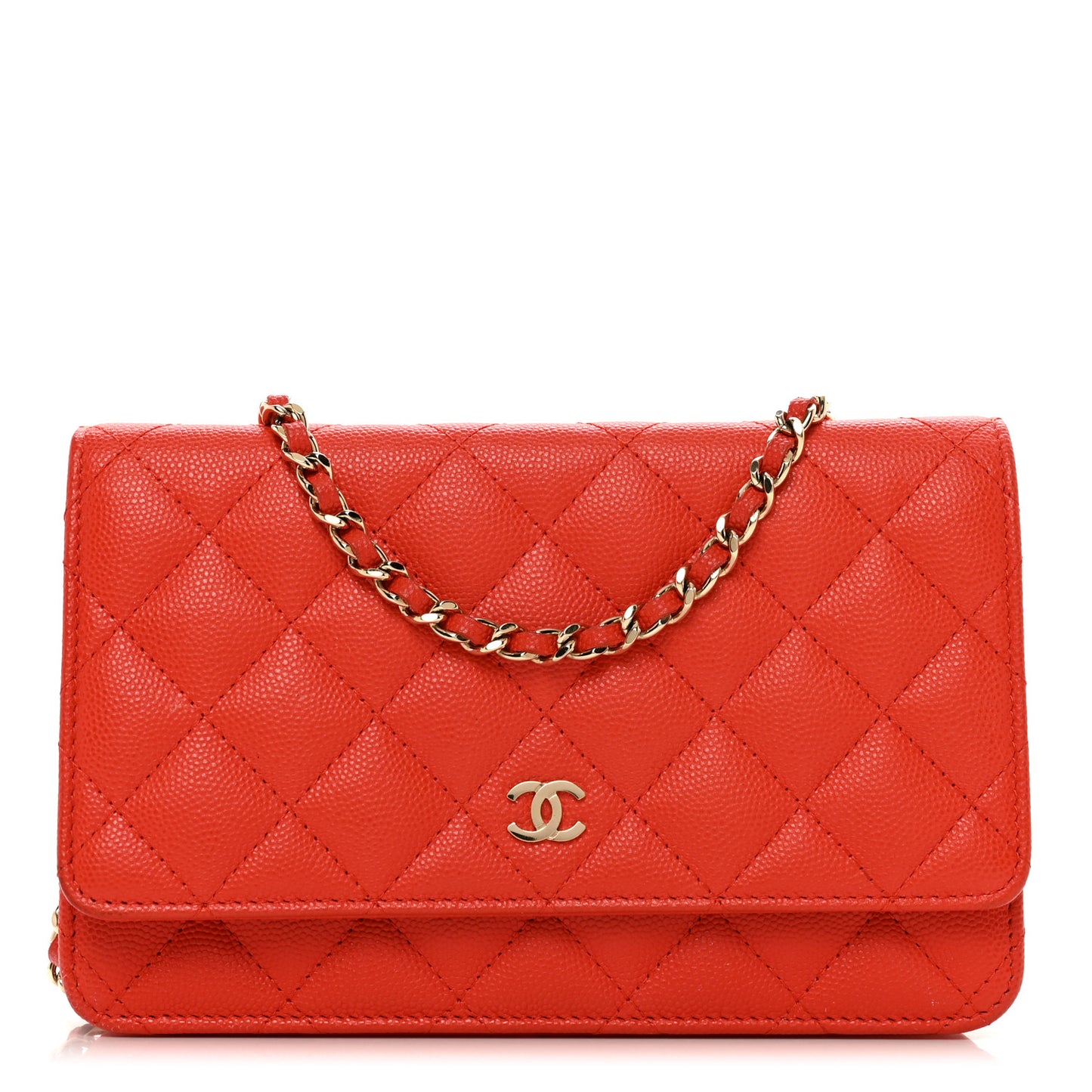 Caviar Quilted Wallet on Chain WOC Orange