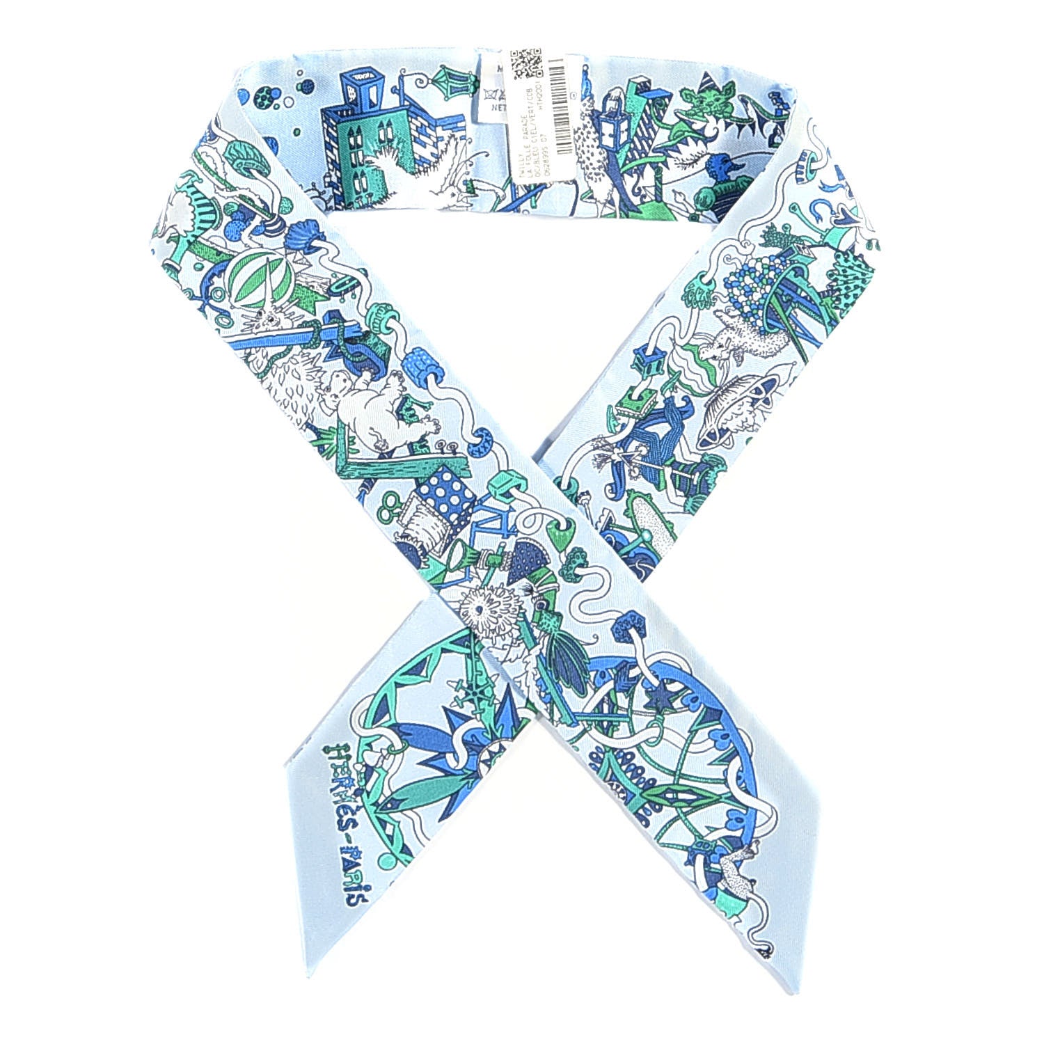 Hermes Silk La Folle Parade Twilly Bleu Ciel Vert Cobalt 1 of 4
