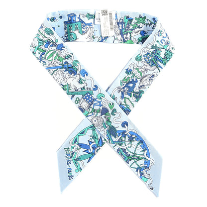 Hermes Silk La Folle Parade Twilly Bleu Ciel Vert Cobalt 1 of 4
