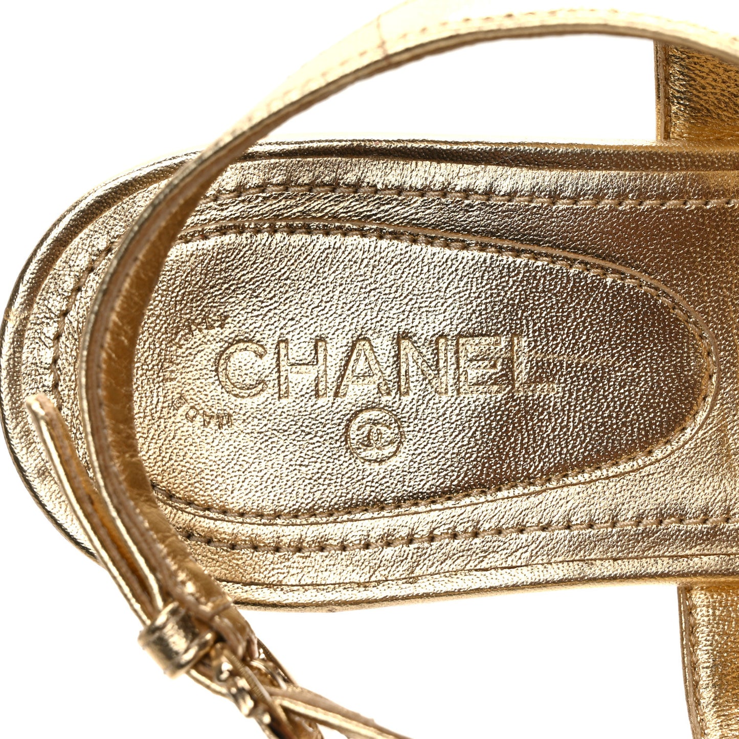 Laminated Lambskin CC Leaf Thong Sandals 39 Golden