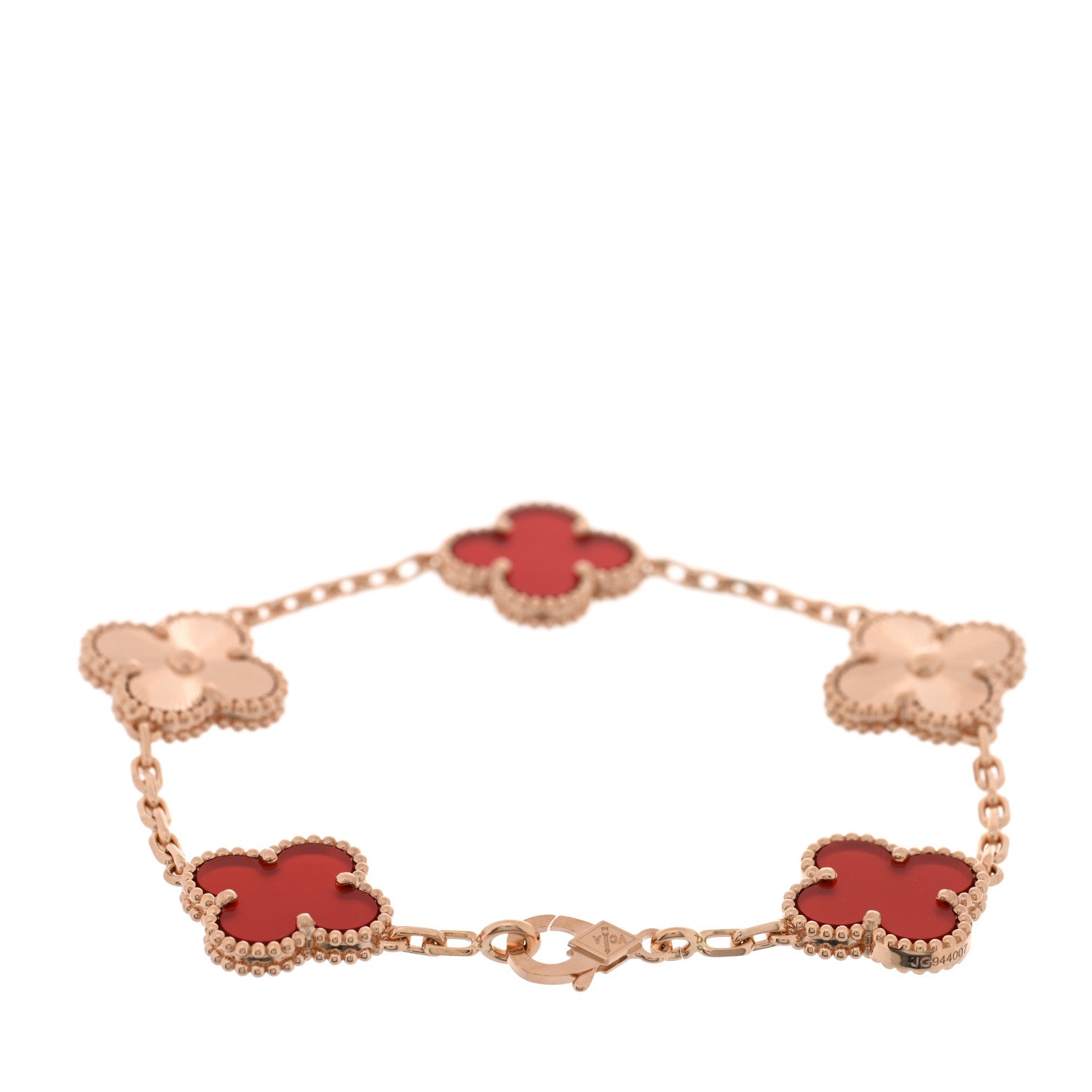 Van Cleef & Arpels 18K Rose Gold Carnelian 5 Motifs Guilloche Vintage Alhambra Bracelet 2 of 4