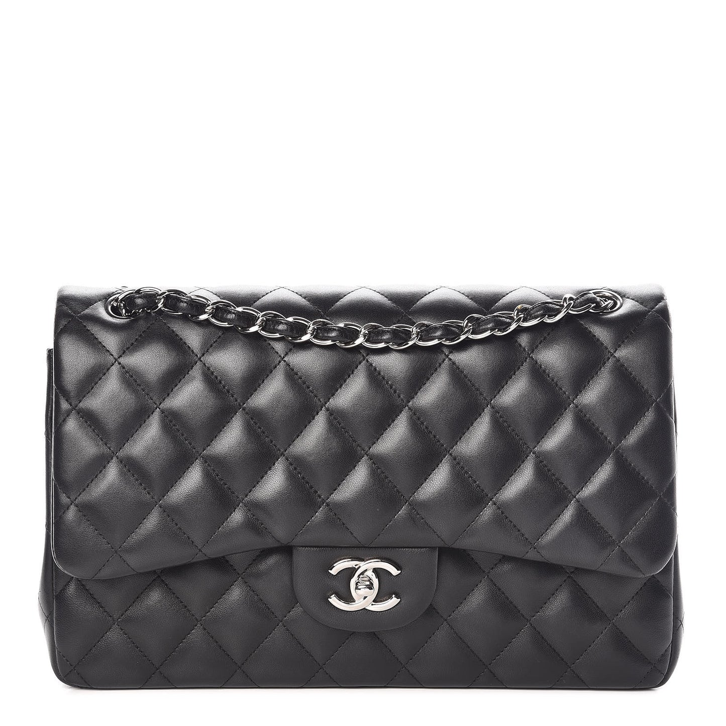 Lambskin Quilted Jumbo Double Flap Black