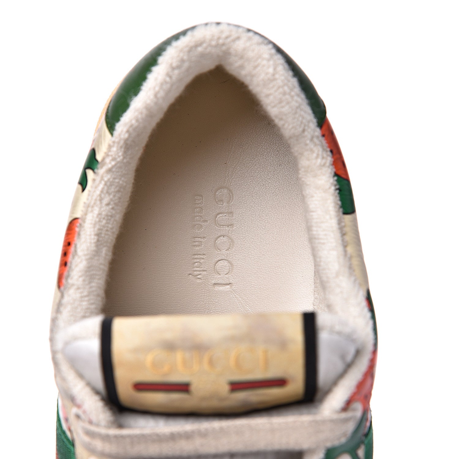 Gucci Nubuck Web Strawberry Print Womens Screener Sneakers 35.5 Dusty Milk White Vintage Green 6 of 10