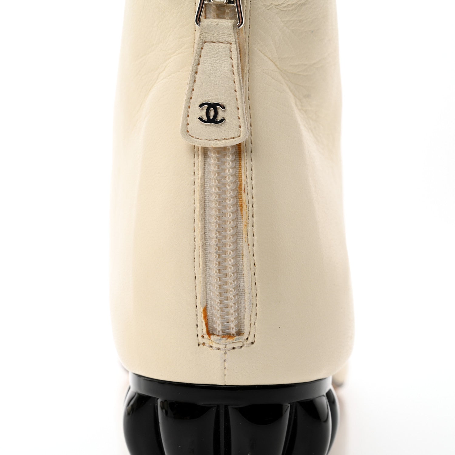 Chanel Lambskin Patent Ankle Boots 41 Beige Black 9 of 11