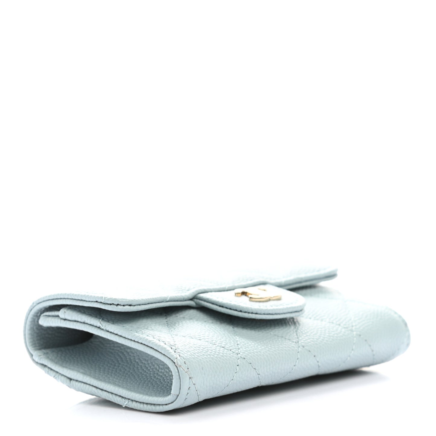 Caviar Quilted Flap Card Holder Wallet Light Blue