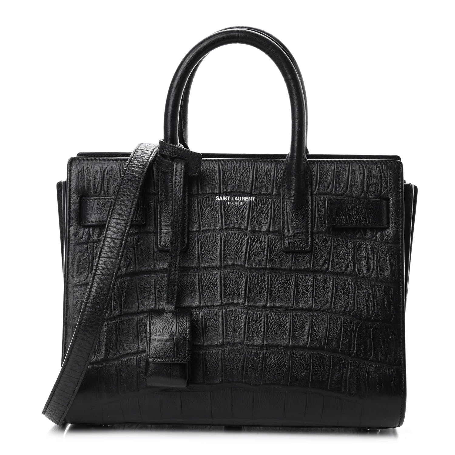 Saint Laurent Calfskin Crocodile Embossed Nano Sac De Jour Black 1 of 5