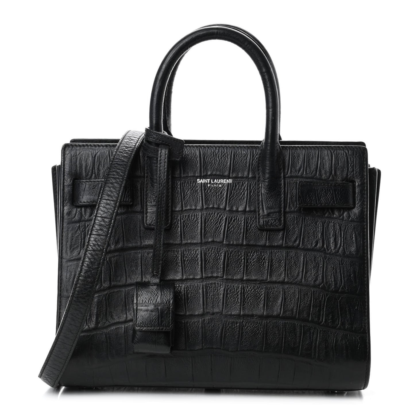 Calfskin Crocodile Embossed Nano Sac De Jour Black