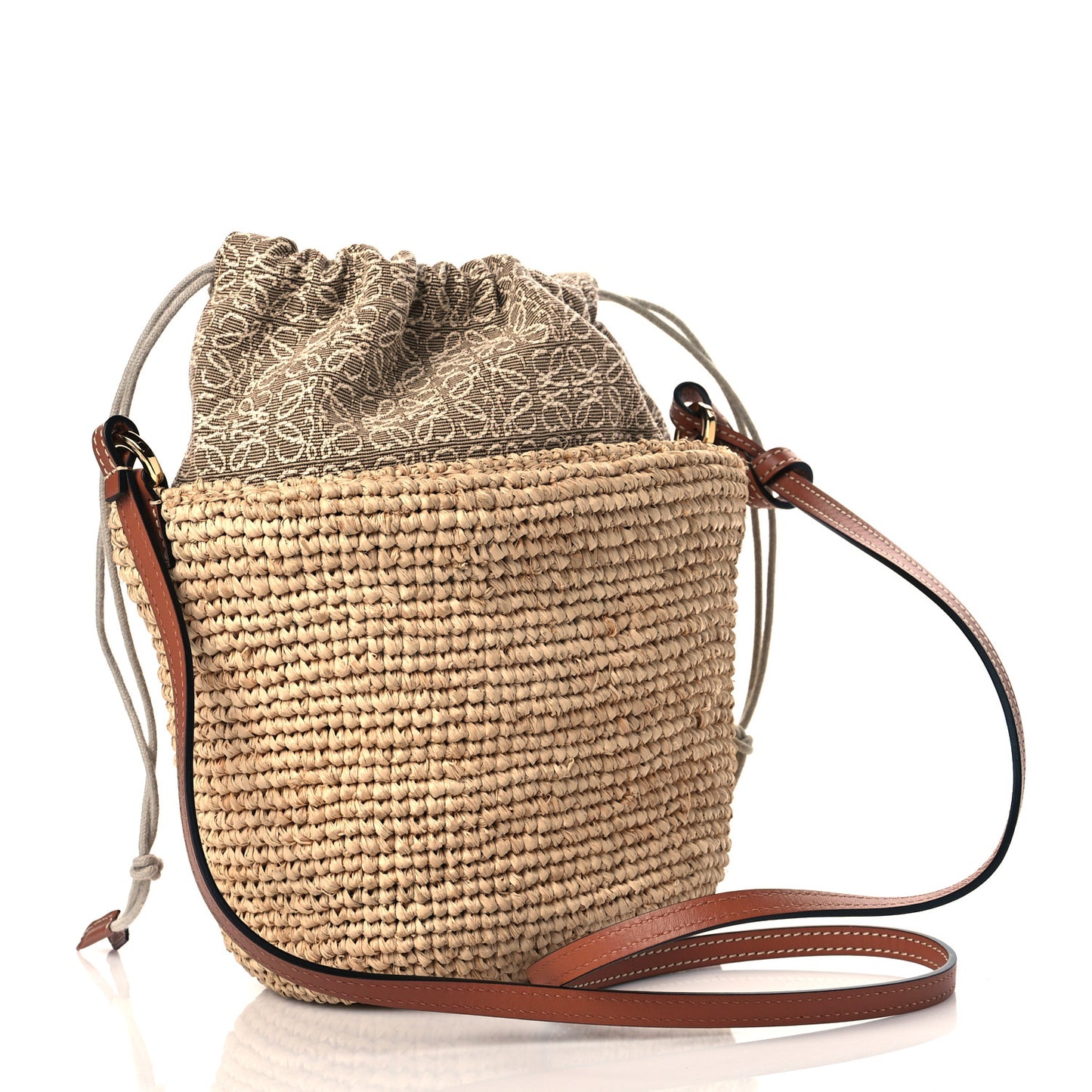 Calfskin Raffia Bucket Bag Natural Tan