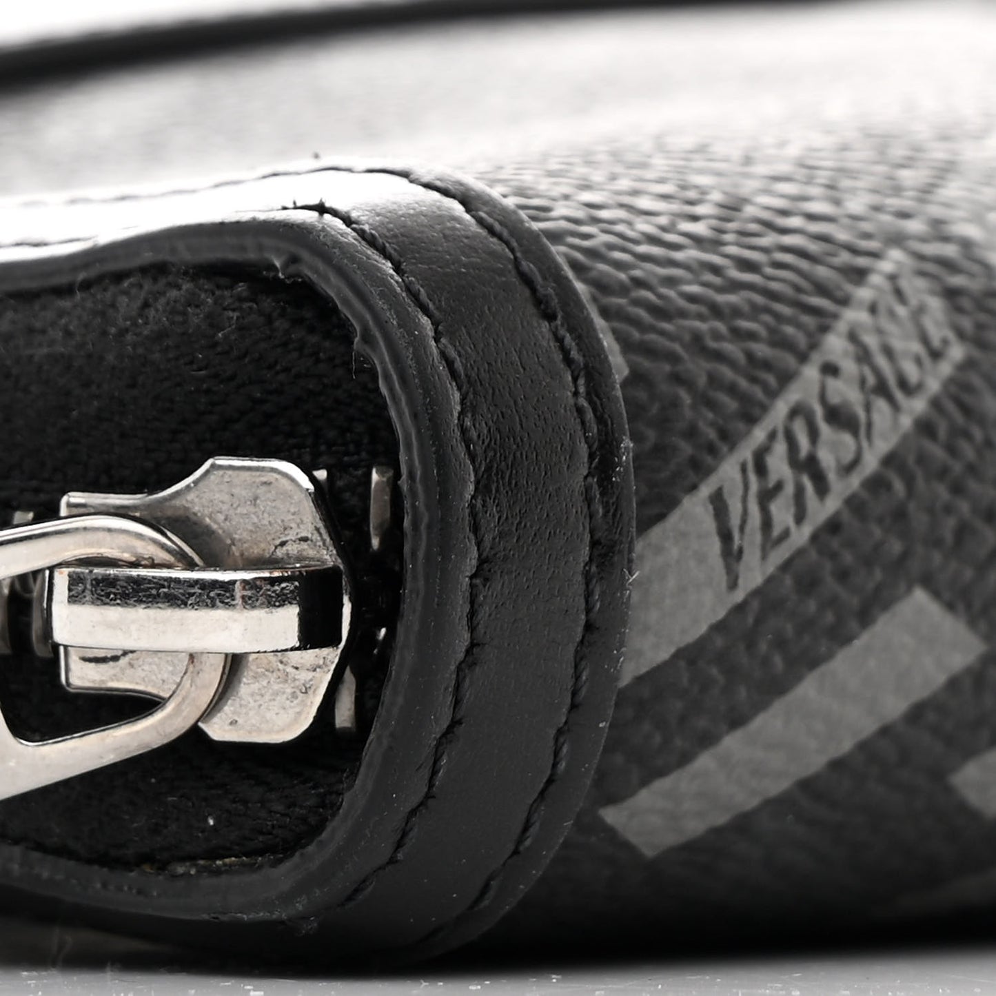 Coated Canvas La Greca Signature  Black Gray