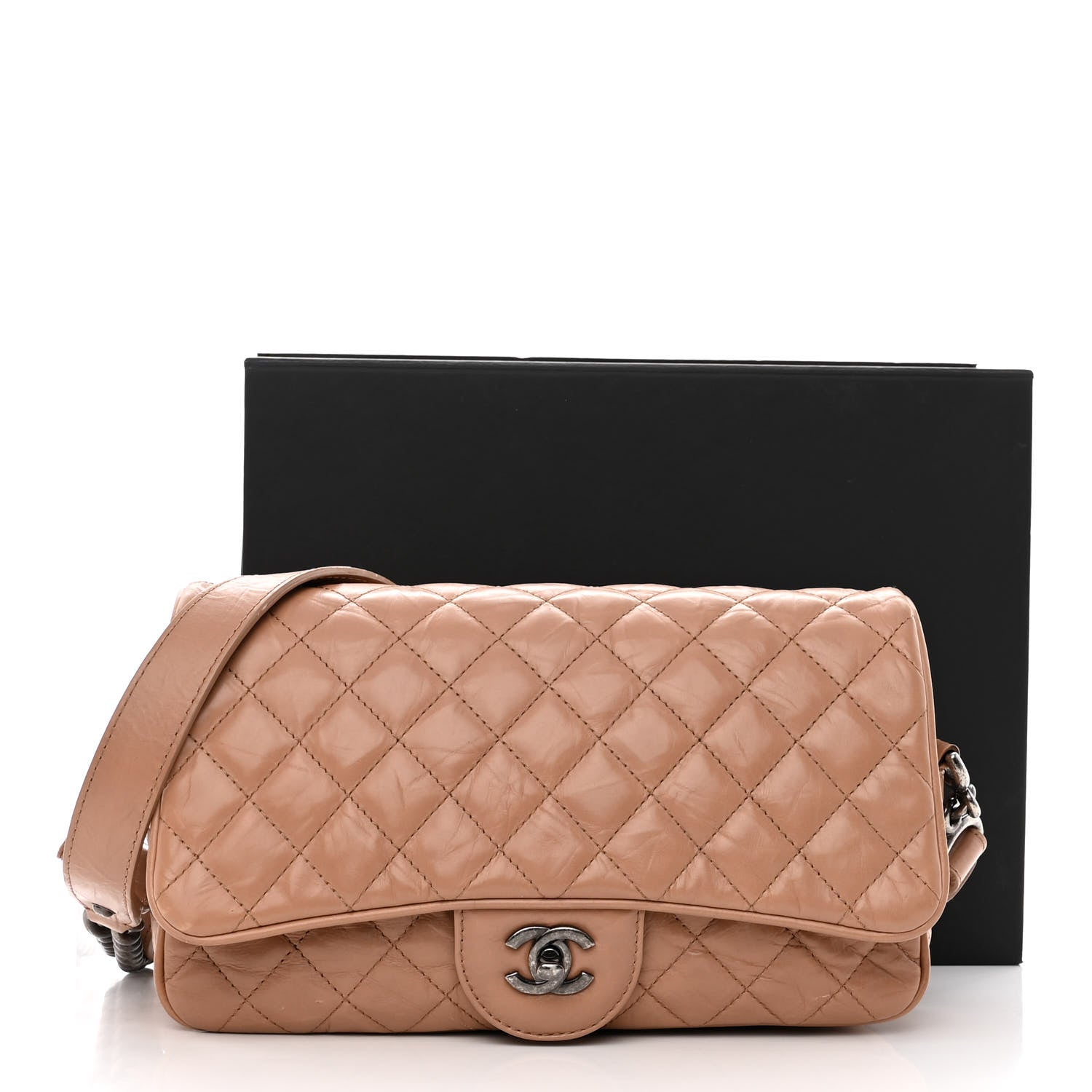 Chanel Crumpled Calfskin Quilted Medium Casual Rock Flap Beige 11 of 11