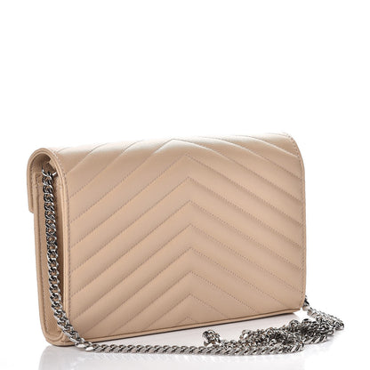 Saint Laurent Grain De Poudre Matelasse Chevron Monogram Chain Wallet Nude Powder 3 of 8
