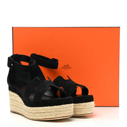 Hermes Suede Elda Espadrille Wedge Sandals 38 Black 9 of 9