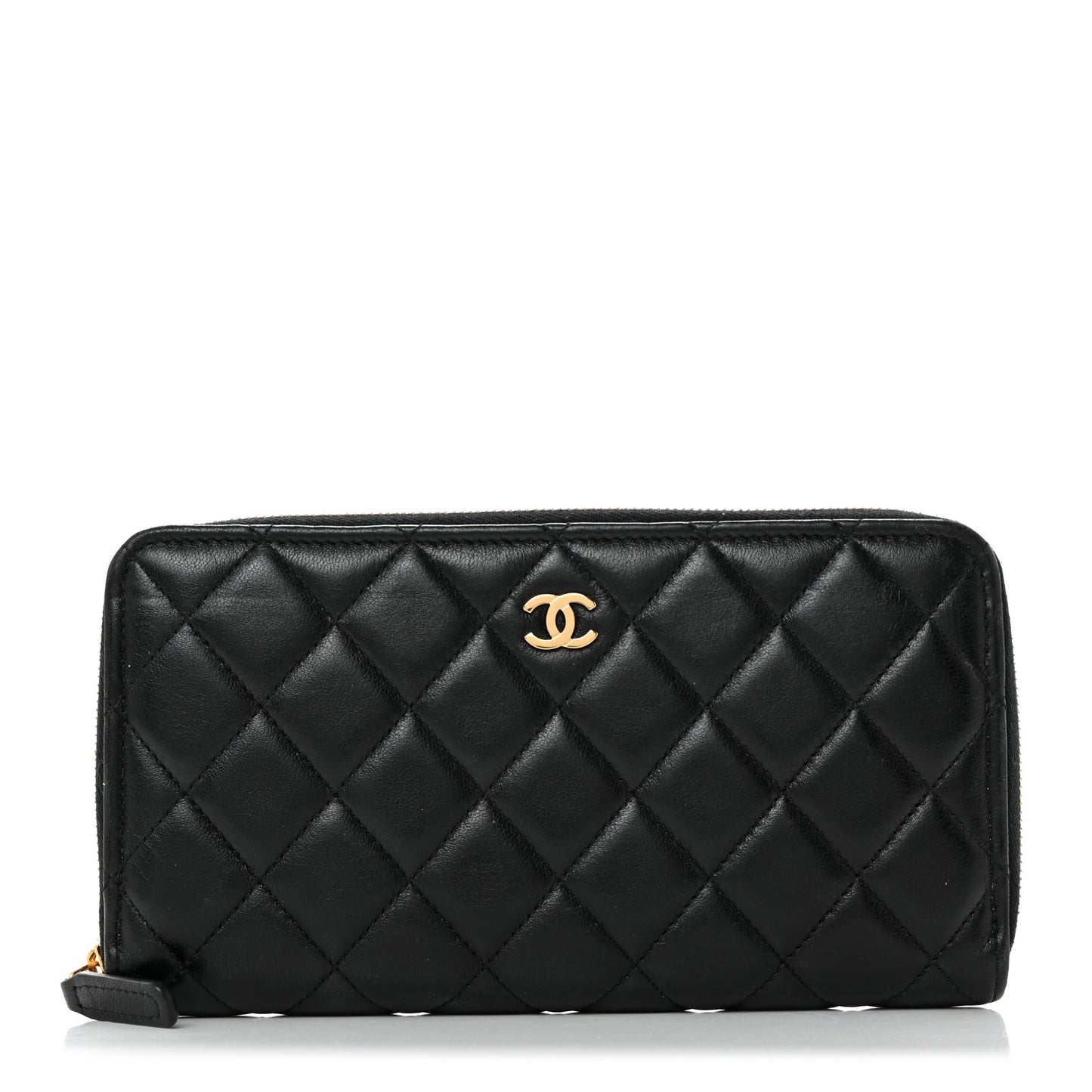 Lambskin Quilted Large Gusset Zip Around Wallet Black