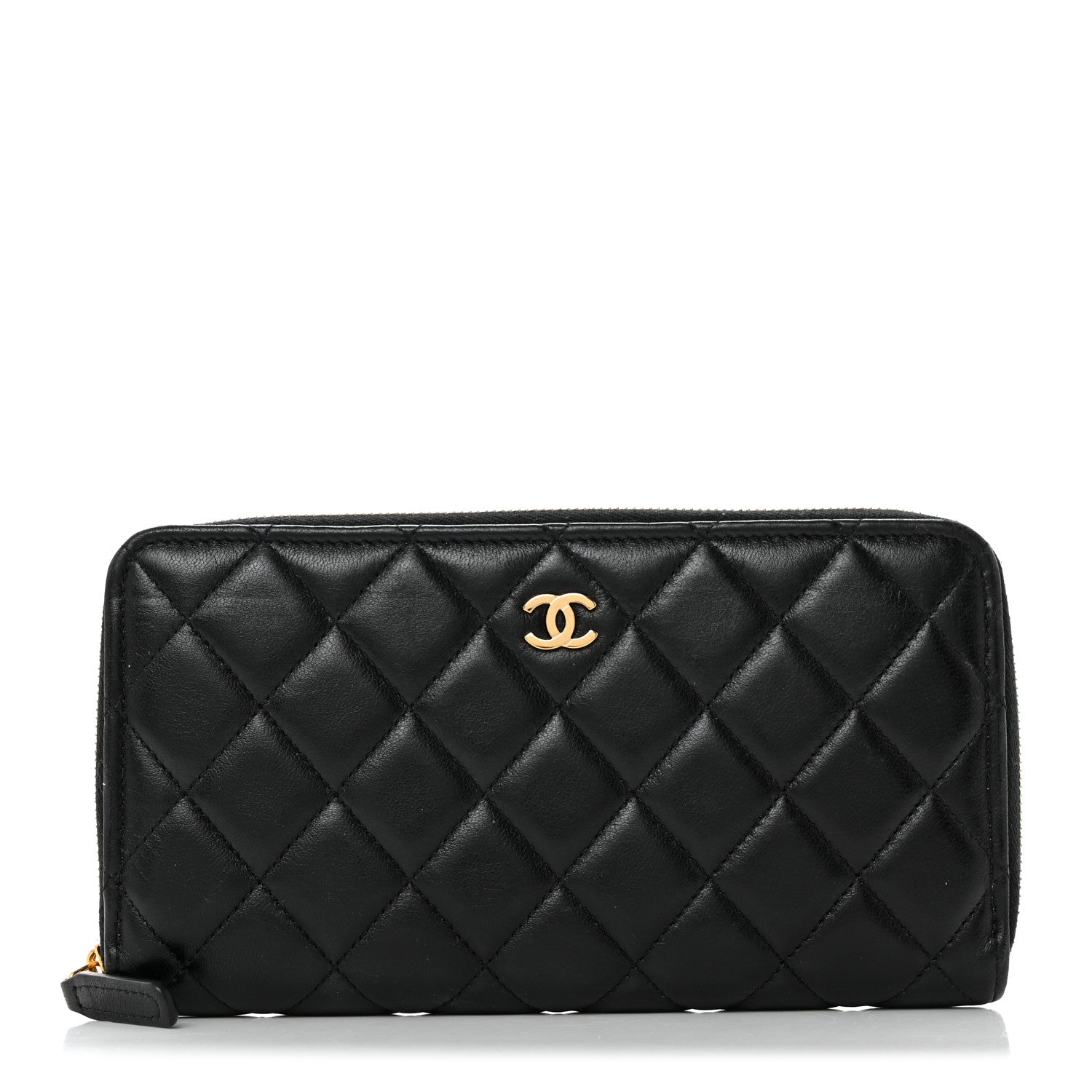 Chanel Lambskin Quilted Large Gusset Zip Around Wallet Black 1 of 9