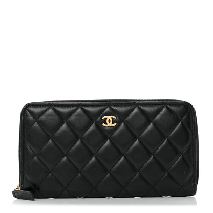 Chanel Lambskin Quilted Large Gusset Zip Around Wallet Black 1 of 9