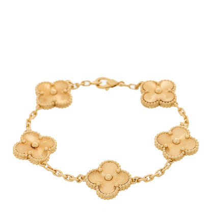 Van Cleef & Arpels 18K Yellow Gold 5 Motifs Guilloche Vintage Alhambra Bracelet 1 of 5