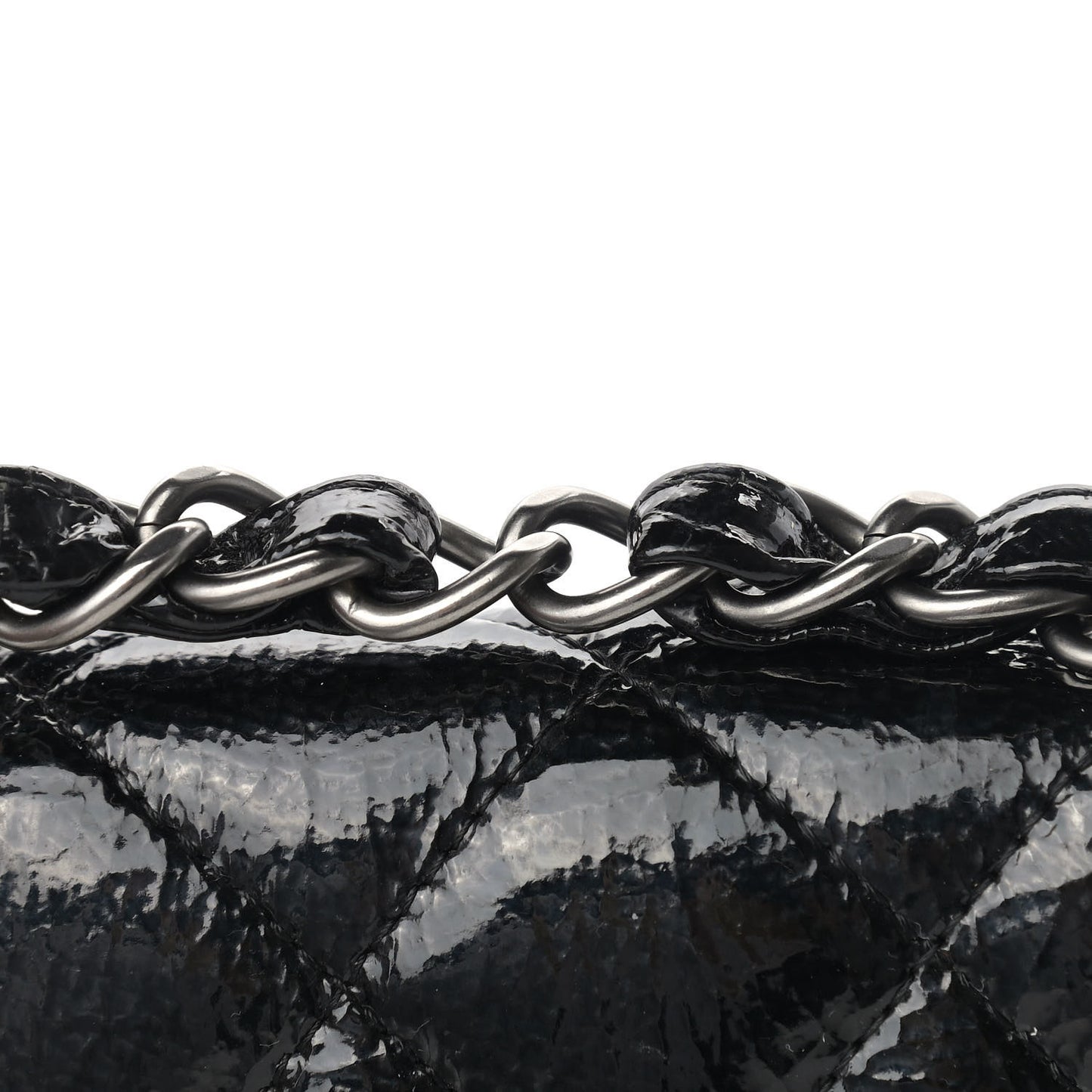 Crinkled Patent Quilted Jumbo Single Flap Black