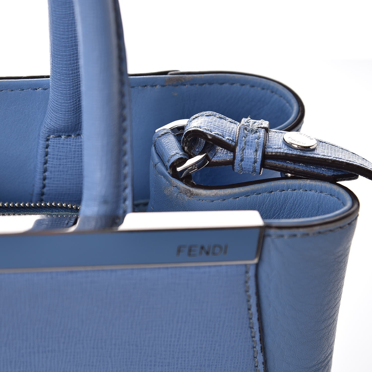 Fendi Vitello Elite Flamingo Petite 2Jours Tote Azzurro Nebula 15 of 15