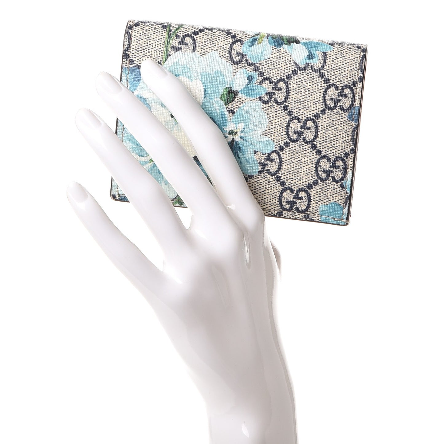 GG Supreme Monogram Blooms Card Case Beige Blue Navy Hibiscus Red