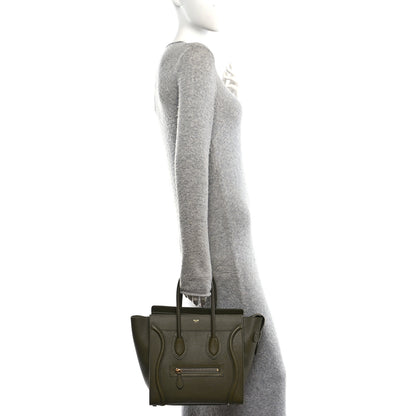 Celine Drummed Calfskin Micro Luggage Dark Olive 2 of 10