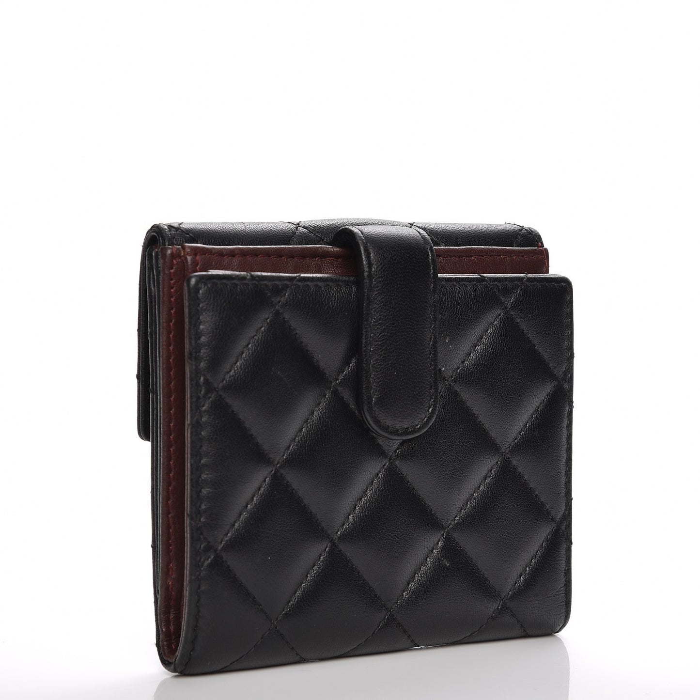 Lambskin Quilted Compact French Flap Wallet Black