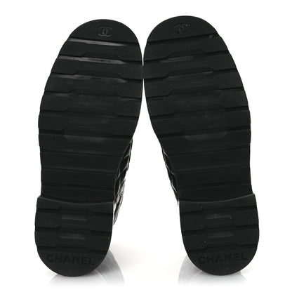 Chanel Shiny Calfskin Quilted Lace Up Combat Boots 38 Black 6 of 12