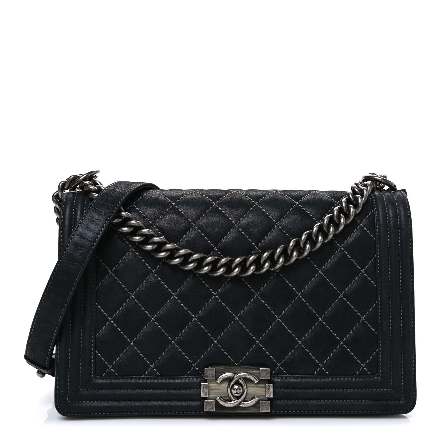 Chanel Suede Calfskin Quilted New Medium Boy Flap Black 1 of 11