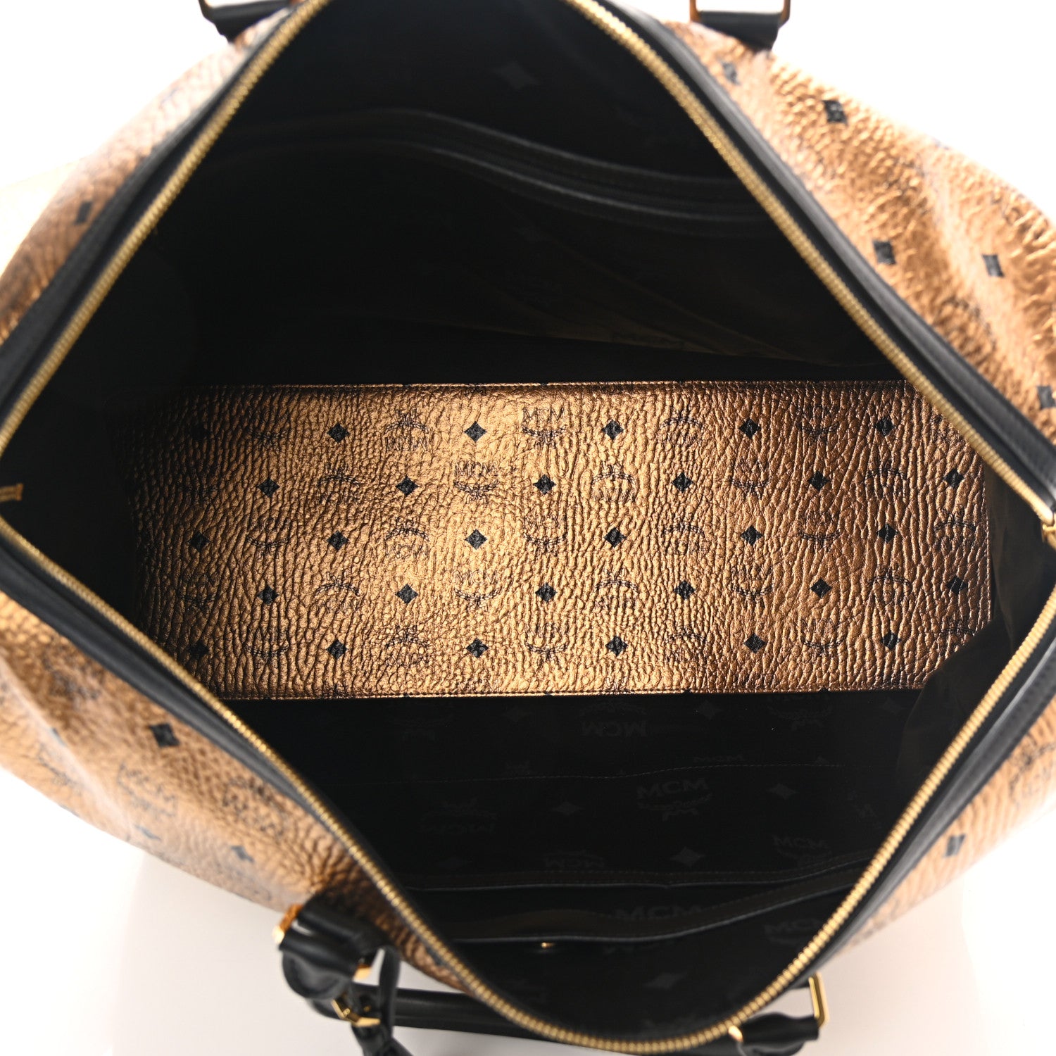 MCM Metallic Visetos Traveler Weekender Duffle Bag Gold 4 of 8
