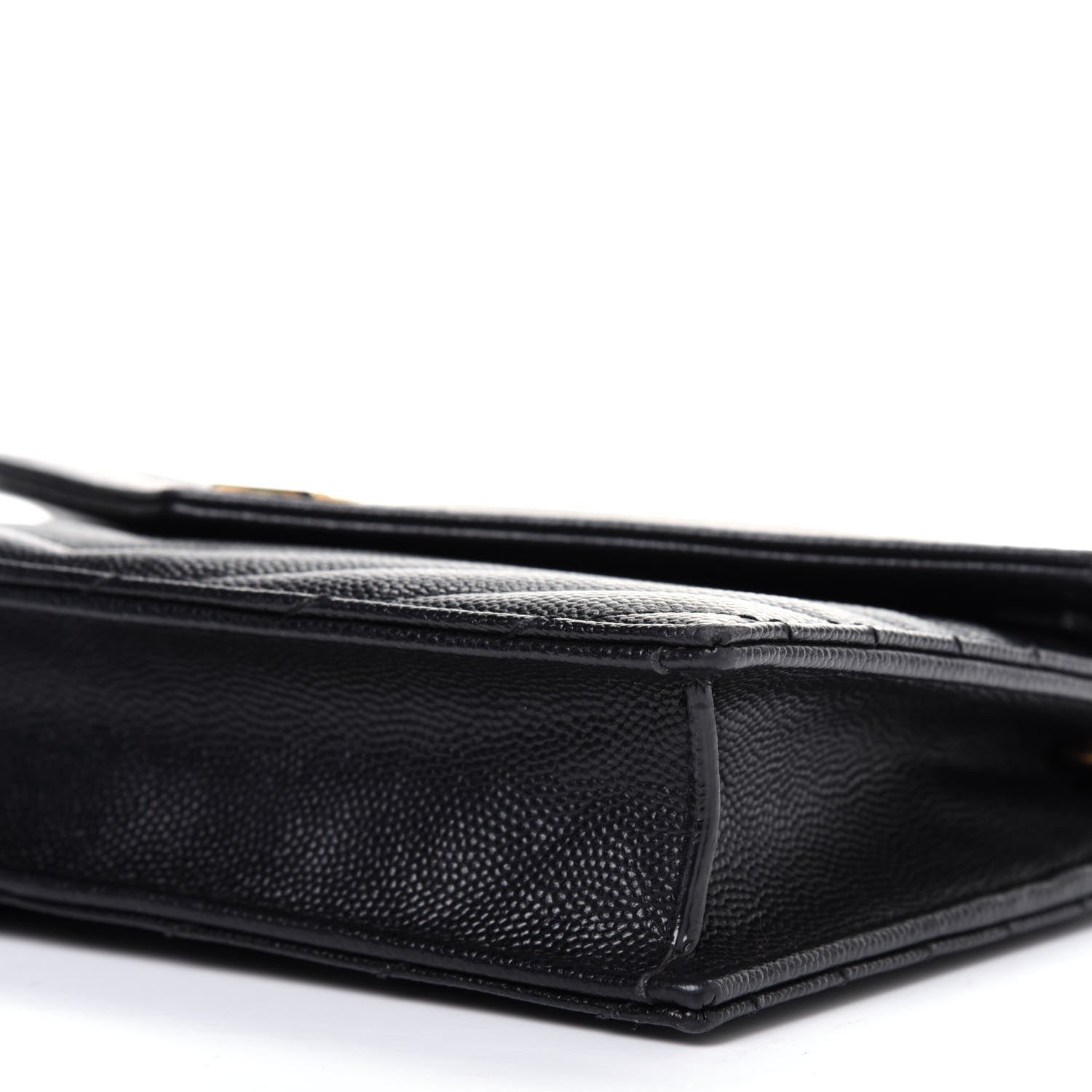 Saint Laurent Grain De Poudre Matelasse Chevron Monogram Envelope Chain Wallet Black 9 of 14