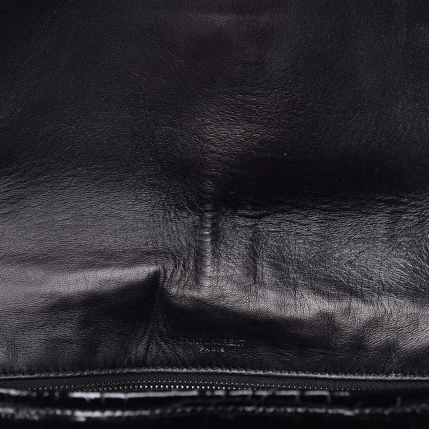 Patent Crocodile Embossed Lambskin Monogram Medium Niki Chain Satchel Black